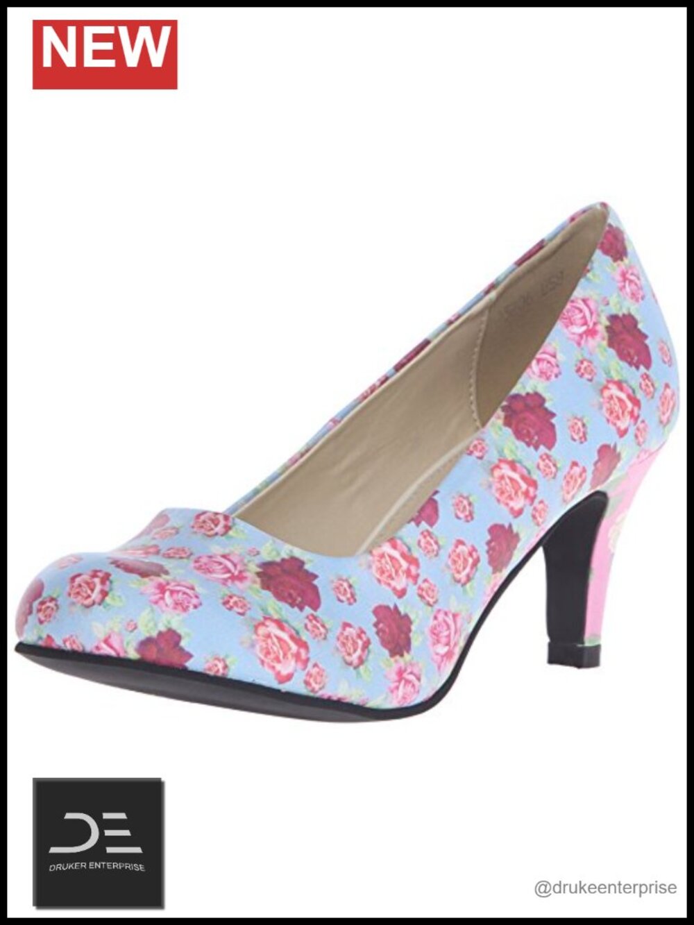 Vegan Floral Heel Pump - Cushioned Insole, 3" Stiletto Heel, Round Toe